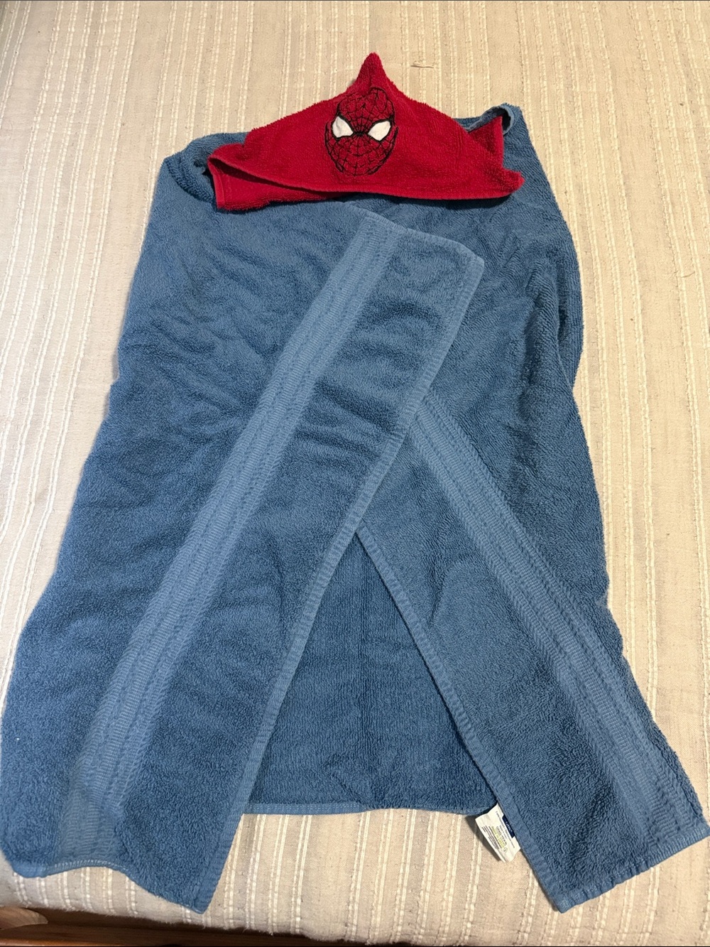 Embroidered Custom Made Spiderman Hooded Blue & Red Kids Bath Towel